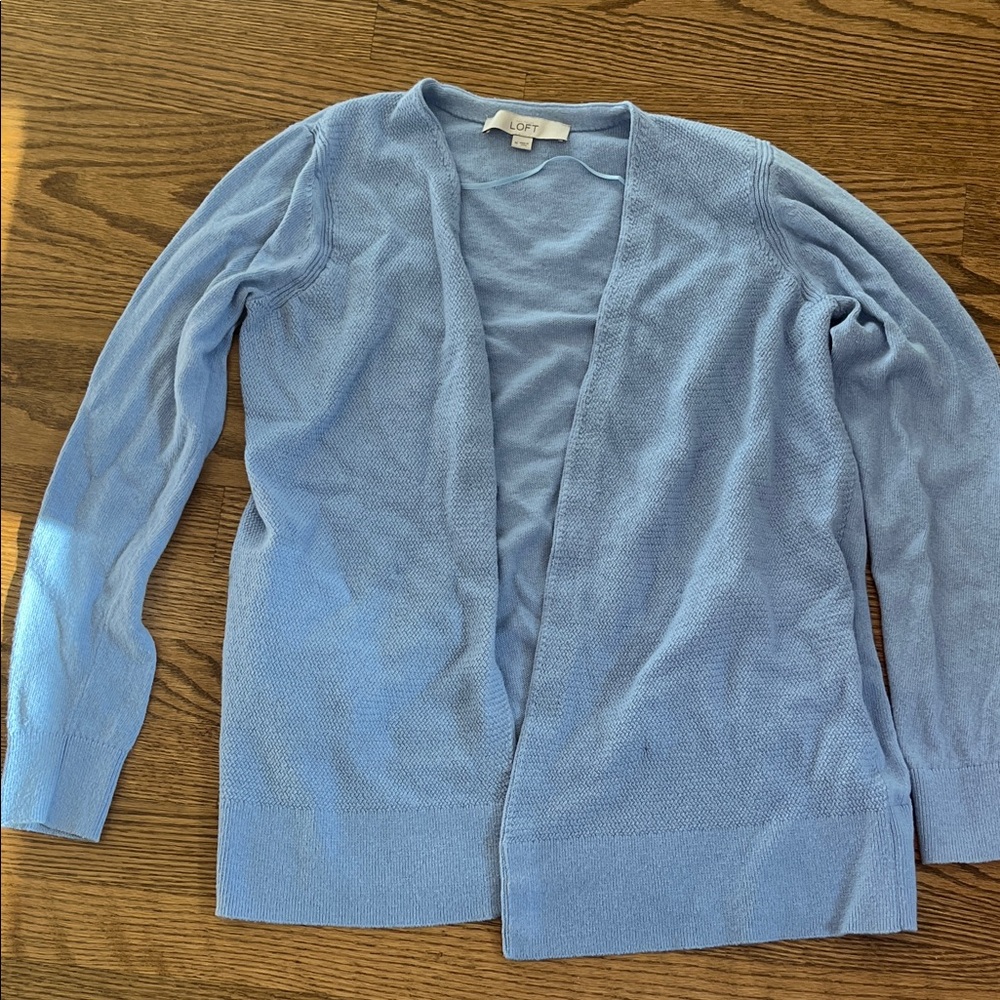 LOFT Light Blue Open-Front Cardigan